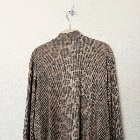 [LNA] Brown Leopard Print Kurt Longline Ribbed Knit Duster Cardigan Size Large L - Picture 5 of 12
